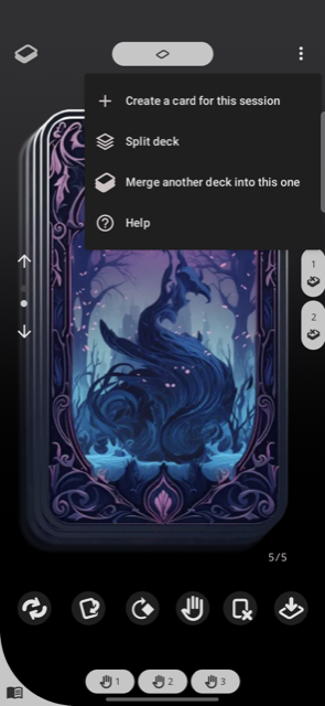 The deck’s three-dot menu with the Split deck and Merge actions in Deck Builder.