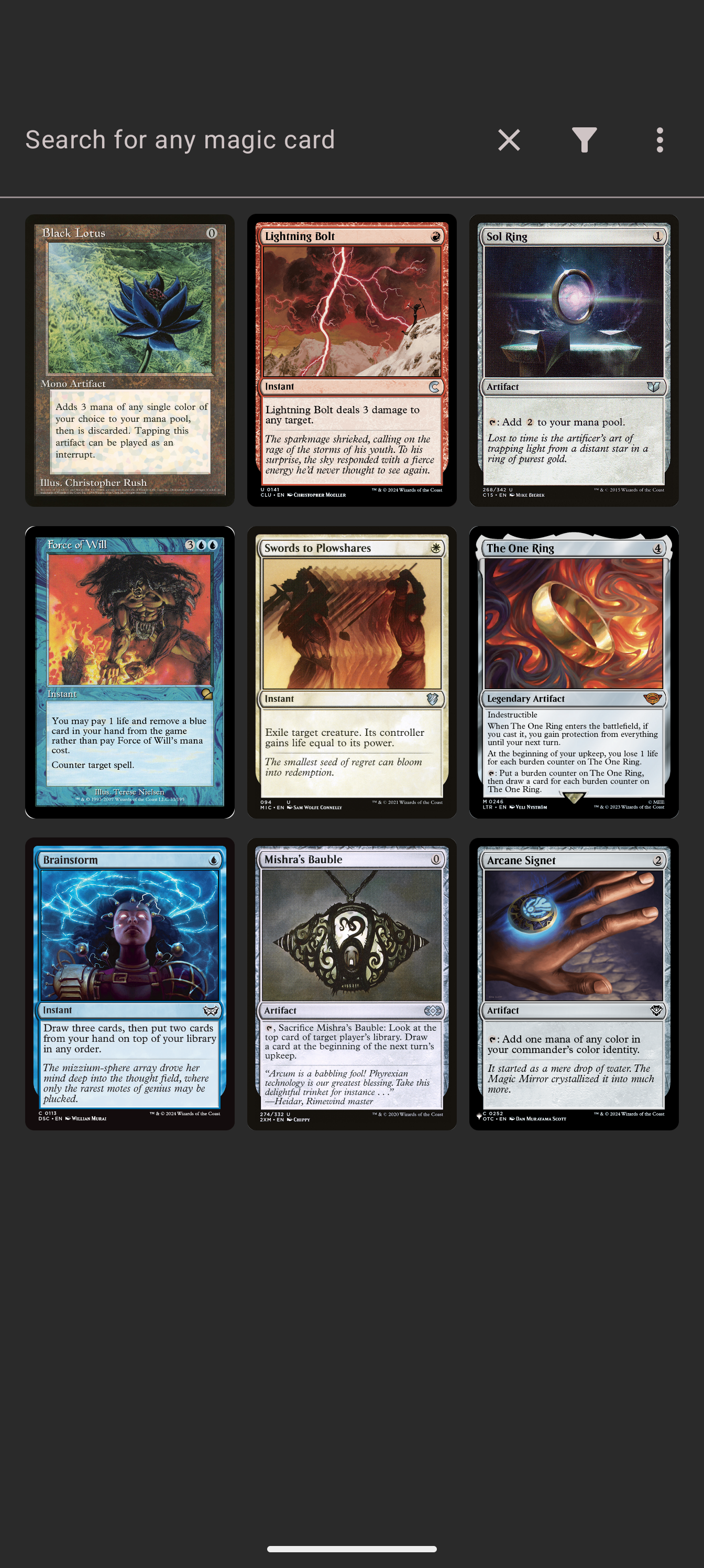 The newest cards feed on opening Magic search