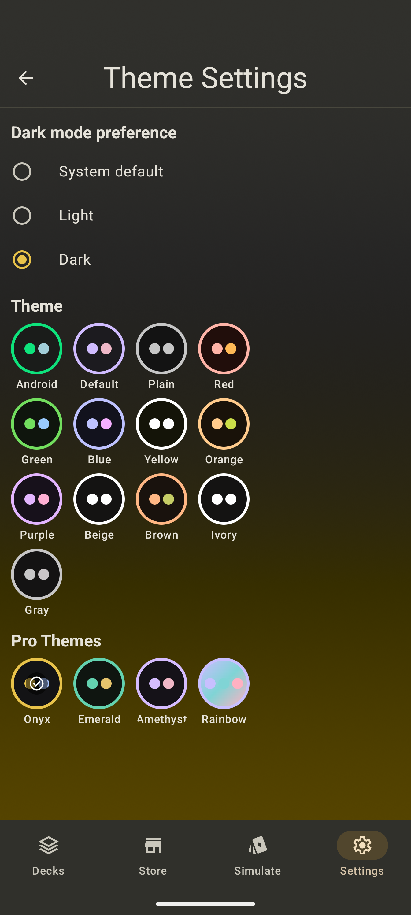 Onyx applied: near-black surfaces with gold accents