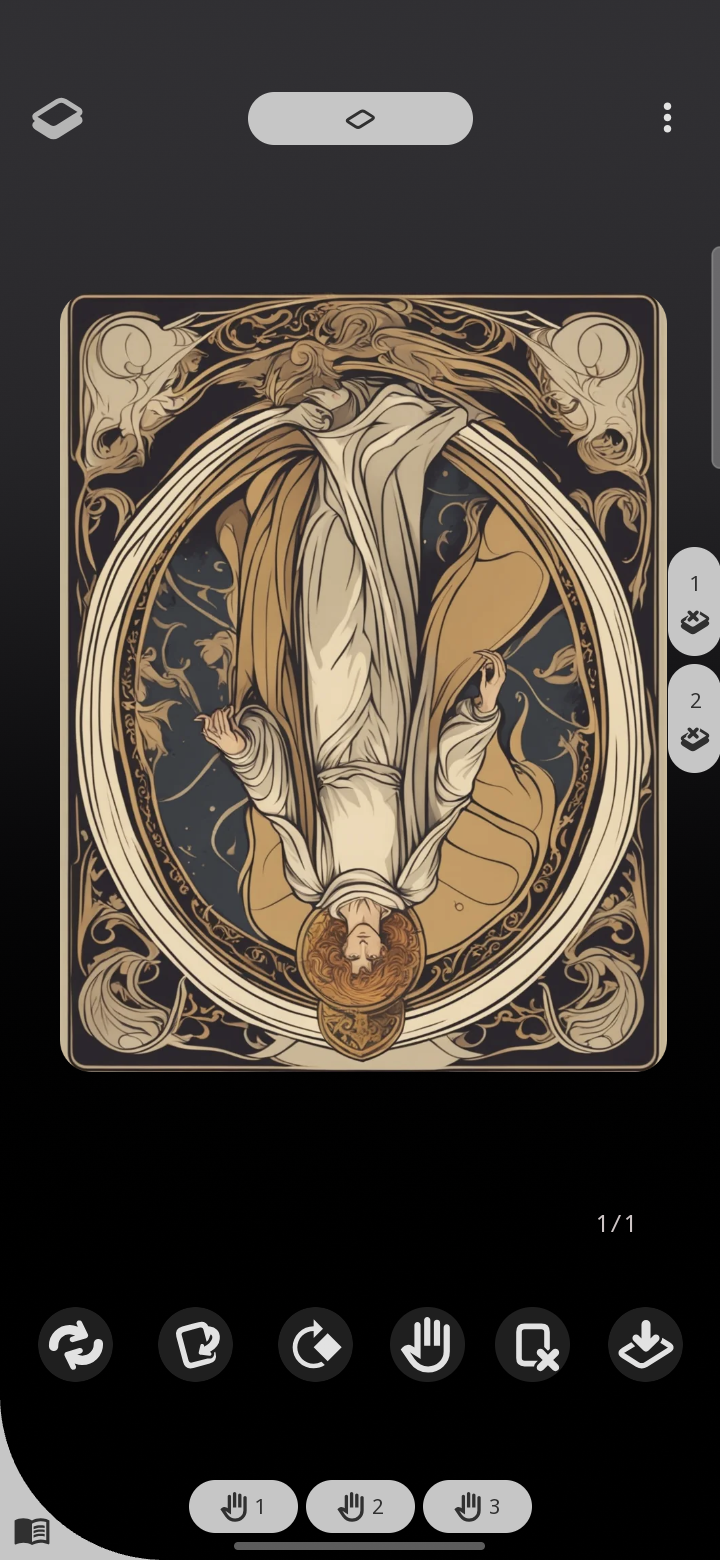 A reversed (upside-down) tarot card drawn with Tarot Mode enabled in Deck Builder.